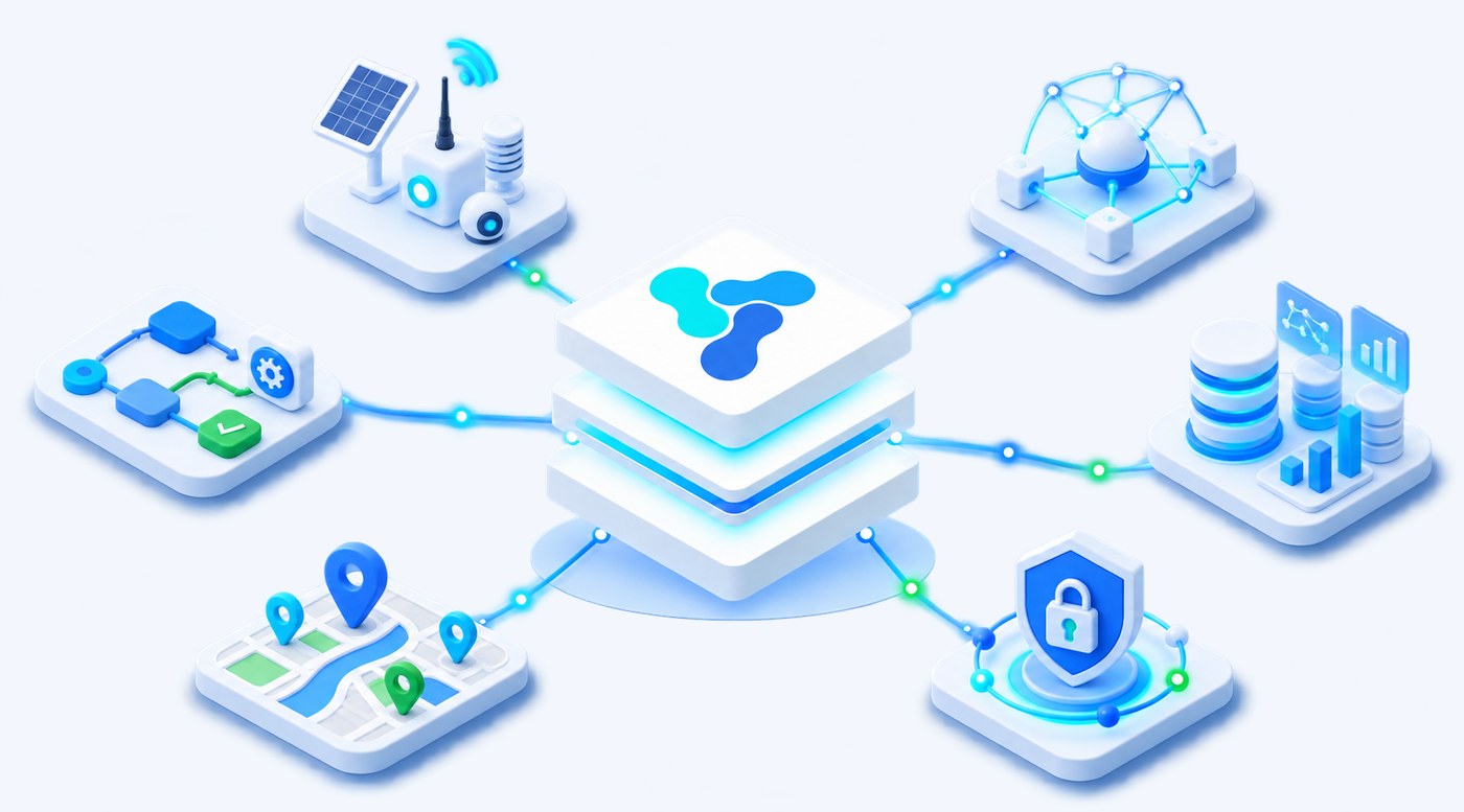 Vision Smart Platform core with capability tiles for devices, connectivity, data, security, maps and automation